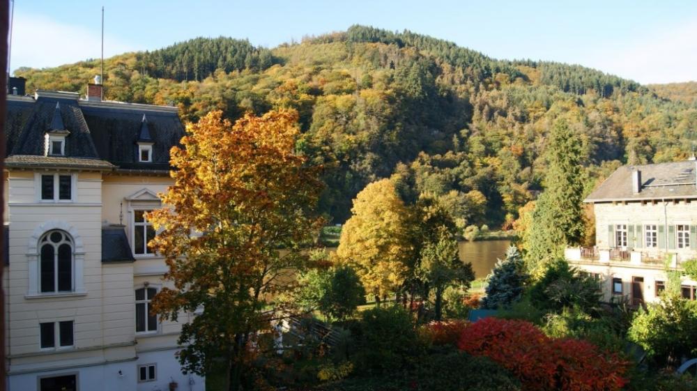 Ausblick Wohnzimmerfenster auf Mosel und Berge