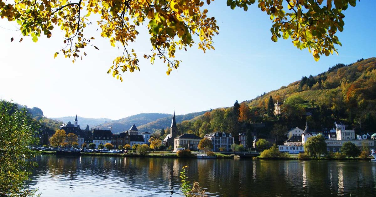Blick auf Trarbach im Herbst